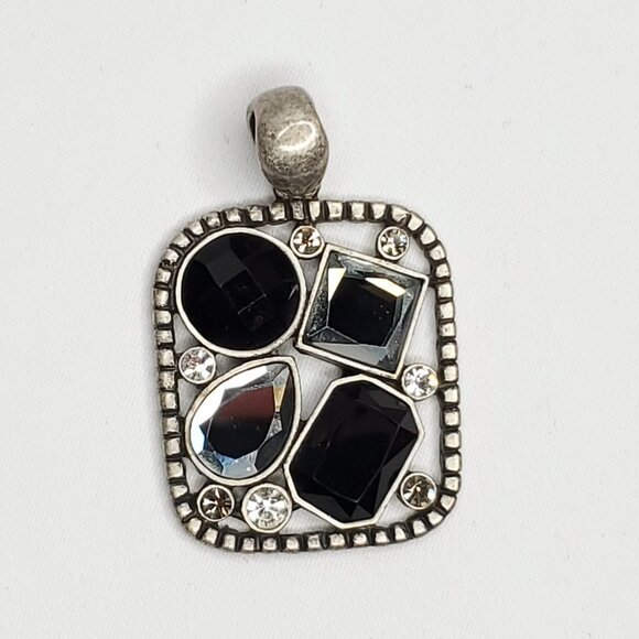Lia Sophia Statement Bib Necklace & Pendant Black Smokey Gray Pearl Rhinestone - Picture 6 of 8